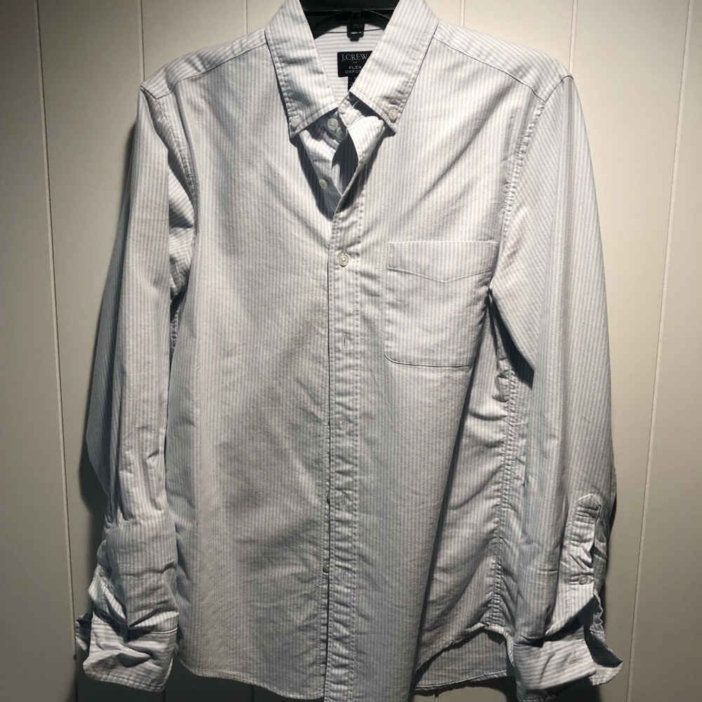 J Crew Flex Oxford light blue and white strip button down 100 cotton S